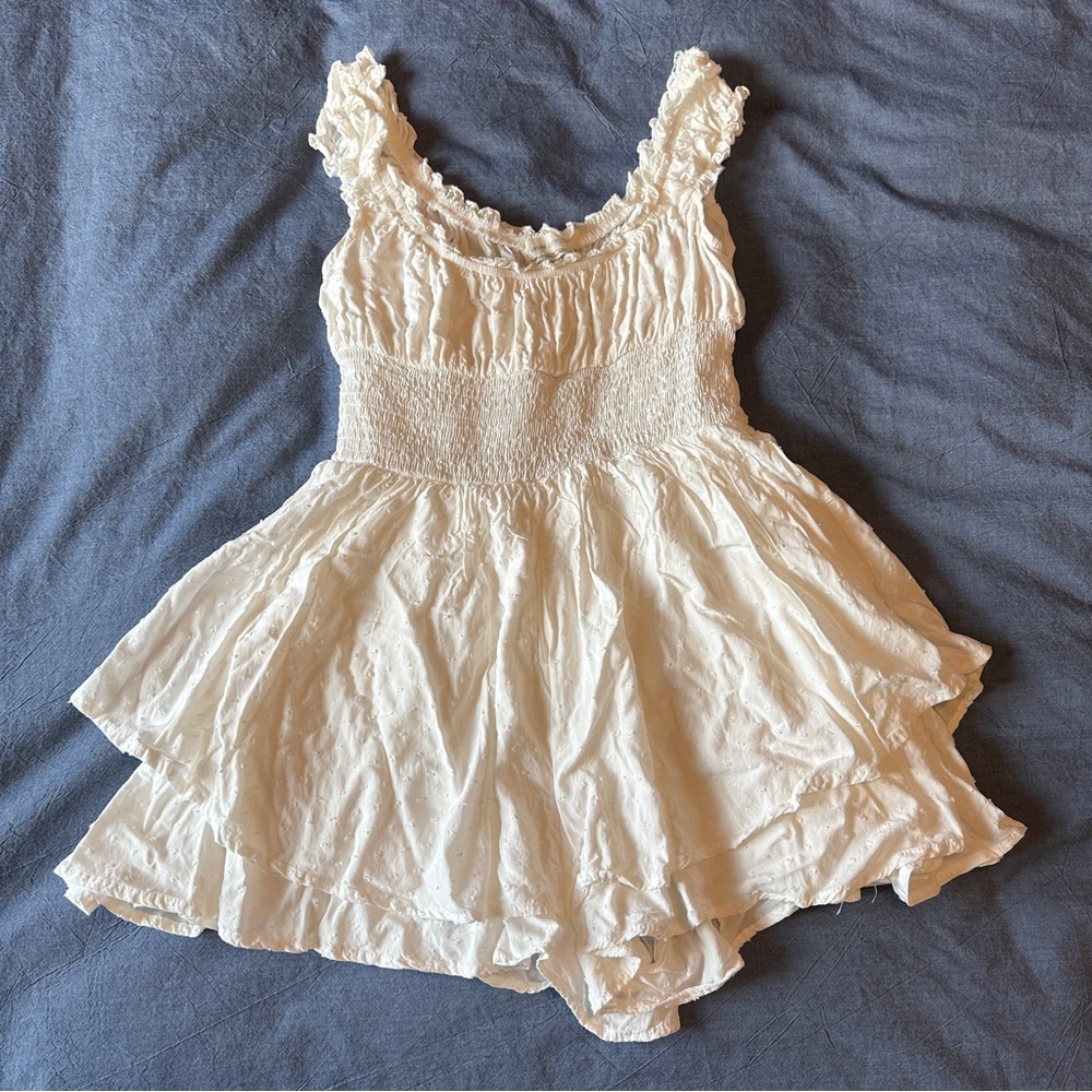 Urban Outfitters Rosie Smocked Tiered Ruffle Romper Size Small